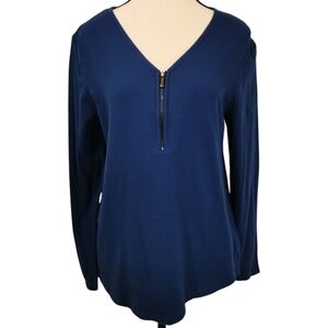 Jones New York V-Neck 1/4 Zip Long Sleeve Lightweight Top - Size L